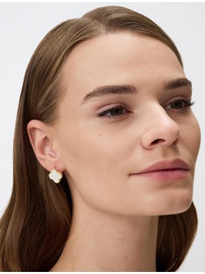 Jimmy Key Altın Rengi Sedefli Yonca Figürlü Çelik Küpe