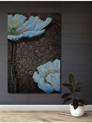 Büyülü Mavi Gelincik Yağlı Boya Görünümlü Ahşap Dekoratif Ev,antre,salon,ofis,mutfak Tablo