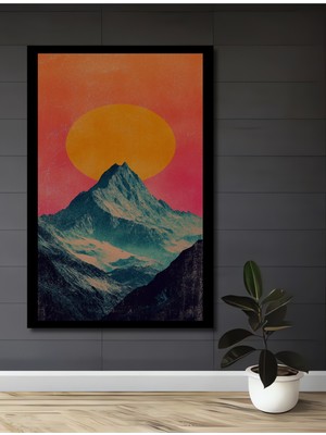 Görkemli Dağ Gün Batımı Yağlı Boya Görünümlü Ahşap Ev,antre,ofis,mutfak Tablo Çerçeve Görünümlü