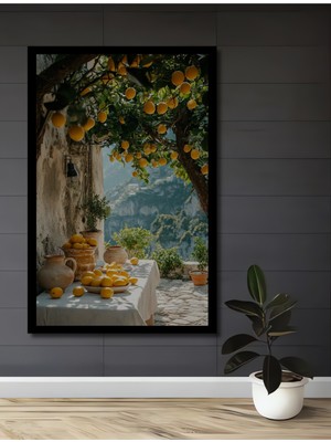 Limon Ağacı Manzaralı Ahşap Dekoratif Ev,antre,salon,ofis,mutfak,yatak Odası Tablo Çerçeve Görünümlü