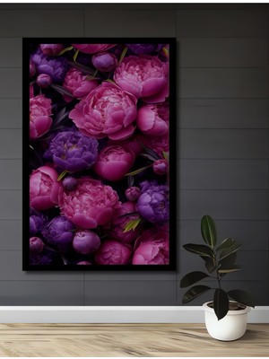 Mor ve Pembe Şakayıklar Yağlı Boya Görünümlü Ahşap Ev,antre,ofis,mutfak Tablo Çerçeve Görünümlü