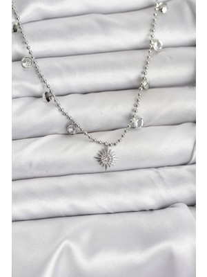 Shopwave Zirkon Taşlı Kutup Yıldızı Model Pirinç Gümüş Renk Kadın Kolye - TJ-BKO10658