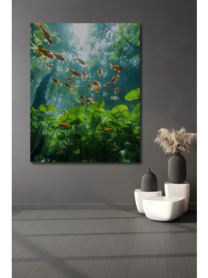 Altın Balık Sürüsü Yağlı Boya Görünümlü Ahşap Dekoratif Ev,antre,salon,ofis,mutfak,yatak Odası Tablo