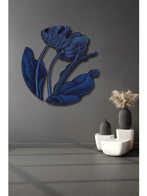 Masalsı Mavi Lale Suluboya Görünümlü Ahşap Dekoratif Ev,antre,salon,ofis,mutfak,yatak Odası Tablo