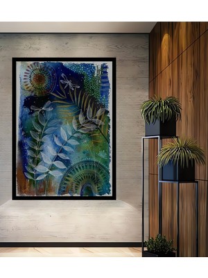 Sulu Boya Görünümlü Iki Sinekli Yaprak Sanatı Ahşap Ev,antre,ofis,mutfak Tablo Çerçeve Görünümlü