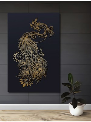 Altın Renk Tavus Kuşu Desenli Ahşap Dekoratif Ev,antre,salon,ofis,mutfak,yatak Odası Tablo