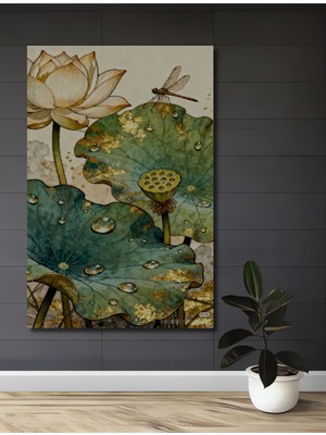 Büyüleyici Nilüfer ve Yansımalar Sulu Boya Görünümlü Ahşap Dekoratif Ev,antre,salon,ofis Tablo