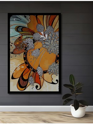 Soyut Çiçek Desenli Yağlı Boya Görünümlü Ahşap Ev,antre,salon,ofis,mutfak Tablo Çerçeve Görünümlü