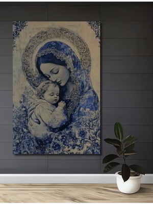 Meryem Ana ve Çocuk Isa Yağlı Boya Görünümlü Dekoratif Ahşap Ev,antre,salon,ofis,mutfak Tablo