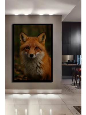 Orman Tilkisi Yağlı Boya Görünümlü Ahşap Ev,antre,ofis,mutfak,yatak Odası Tablo Çerçeve Görünümlü