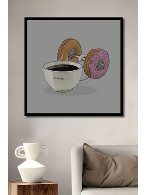 Kahve ve Donut Dambıl Soyut Sanat Ahşap Ev,antre,ofis,mutfak,yatak Odası Tablo Çerçeve Görünümlü