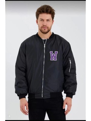 byasafkids Unisex Uzun Kol Baskılı Bomber Ceket - Siyah