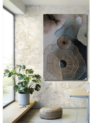 Altın Varaklı Soyut Çiçek Desenli Modern Sanat Ahşap Dekoratif Ev,antre,salon,ofis,mutfak Tablo