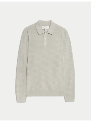 Marks & Spencer Pamuk Modal Geometrik Doku Triko Polo Yaka Tişört