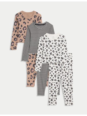 Marks & Spencer 3'lü Pamuk Karışımlı Desenli Pijama Takımı (1-8 Yaş)