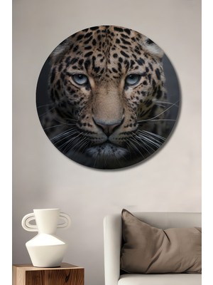 Leopar Desenli Soyut Yağlı Boya Görünümlü Ahşap Tablo Yuvarlak Duvar Tablosu