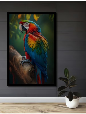 Canlı Renkler Tropikal Papağan Ahşap Ev,antre,salon,ofis,mutfak,yatak Odası Tablo Çerçeve Görünümlü