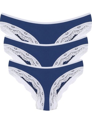 İbrahim Burak Etiler Collection Moda Çizgi Pamuklu 3lü Külot Saks 40258