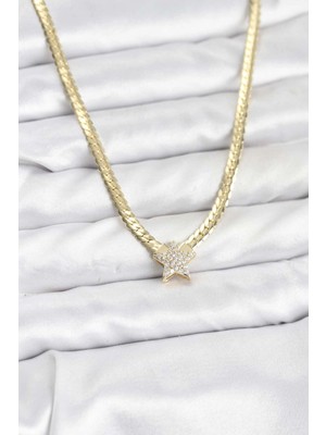 Shopwave Gold Renk Pirinç Yıldız Zirkon Taşlı Kadın Kolye - TJ-BKO10793