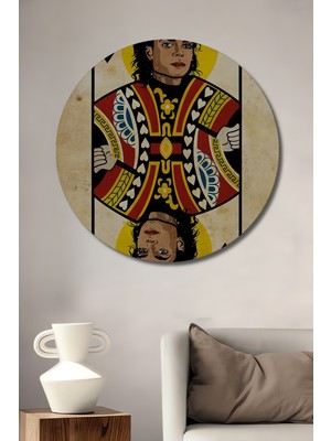 Michael Jackson Kupa Kralı Yağlı Boya Görünümlü Ahşap Dekoratif Tablo Yuvarlak Duvar Tablosu
