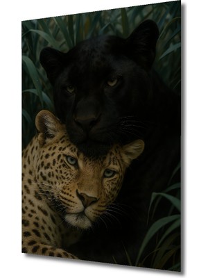 Leopar Panter Aşkı Yağlı Boya Görünümlü Dekoratif Ahşap Ev,antre,ofis,mutfak,yatak Odası Tablo
