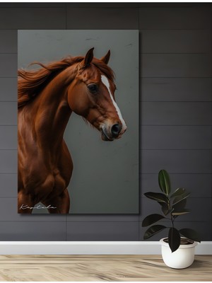 Görkemli At Yağlı Boya Görünümlü Ahşap Dekoratif Ev,antre,salon,ofis,mutfak,yatak Odası Tablo