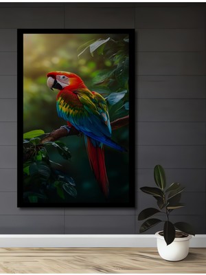 Canlı Renkler Tropik Papağan Yağlı Boya Görünümlü Ahşap Ev,antre,ofis,mutfak Tablo Çerçeve Görünümlü