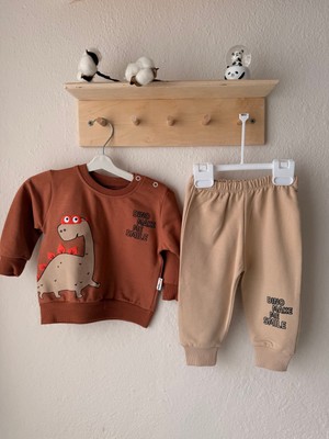 Babudi Dino Make Me Smile Erkek Bebek Takımı – Sweatshirt & Eşofman Altı