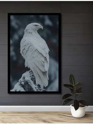 Beyaz Kartal Tüylü Görünümlü Yağlı Boya Modern Sanat Ahşap Ev,antre,ofis Tablo Çerçeve Görünümlü