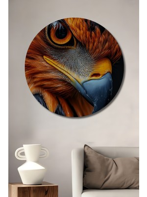 Kartalın Gözünden Soyut Yağlı Boya Görünümlü Ahşap Dekoratif Tablo Yuvarlak Duvar Tablosu