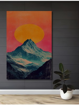 Görkemli Dağ Gün Batımı Yağlı Boya Görünümlü Ahşap Dekoratif Ev,antre,salon,ofis,mutfak Tablo