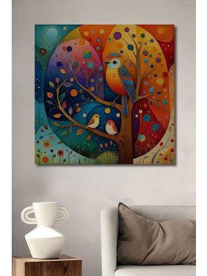 Canlı Renkler Yağlı Boya Görünümlü Kuşlu Soyut Sanat Ahşap Ev,antre,salon,ofis,mutfak Tablo