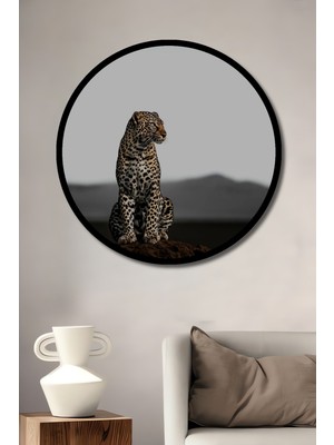 Aslan Desenli Ahşap Dekoratif Tablo Yuvarlak Duvar Tablosu Çerçeve Görünümlü