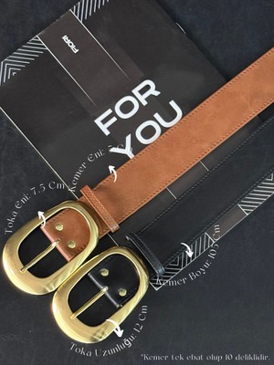 Fiori 2'li Oval Gold Tokalı Geniş Kadın Kemeri, Pantolon Kemeri, Ceket Kemeri, Elbise Kemeri