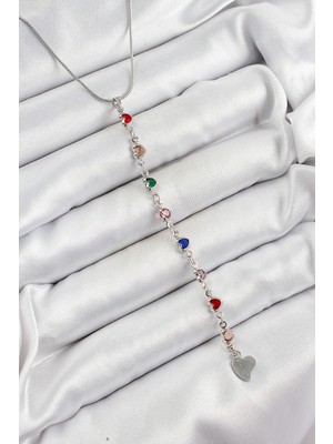 Shopwave Pirinç Gümüş Renk Karışık Renk Zirkon Taşlı Kalpli Y Kadın Kolye - TJ-BKO10338