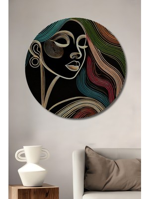 Kadın Figürlü Soyut Sanat Ahşap Dekoratif Tablo Yuvarlak Duvar Tablosu