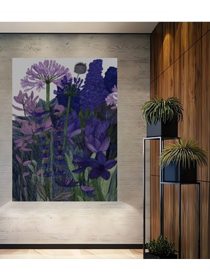 Mor Salkımlı Çiçek Bahçesi Sulu Boya Görünümlü Ahşap Dekoratif Ev,antre,salon,ofis,mutfak Tablo