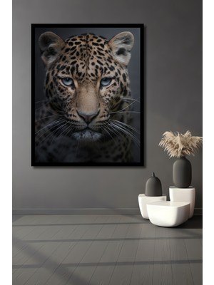 Leopar Desenli Soyut Yağlı Boya Görünümlü Ahşap Ofis,mutfak,yatak Odası Tablo Çerçeve Görünümlü