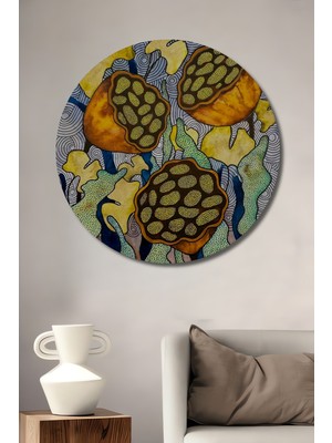 Sulu Boya Görünümlü Büyülü Tohum Yatakları Ahşap Dekoratif Tablo Yuvarlak Duvar Tablosu