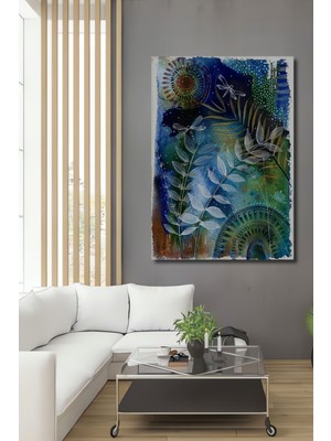 Sulu Boya Görünümlü Iki Sinekli Yaprak Sanatı Ahşap Dekoratif Ev,antre,salon,ofis,mutfak Tablo