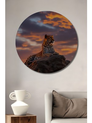 Aslan Postu Görünümlü Yağlı Boya Efektli Ahşap Dekoratif Tablo Yuvarlak Duvar Tablosu