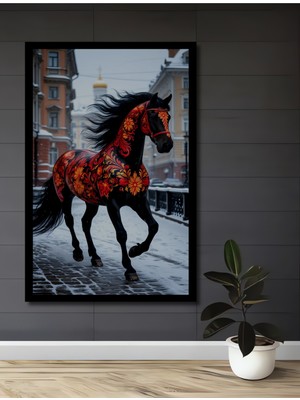 Rus Desenli Yağlı Boya Görünümlü At Ahşap Ev,antre,ofis,mutfak,yatak Odası Tablo Çerçeve Görünümlü