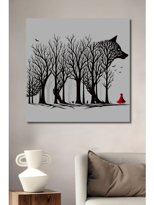 Kırmızı Başlıklı Kurt Ormanı Silüet Ahşap Dekoratif Ev,antre,salon,ofis,mutfak,yatak Odası Tablo
