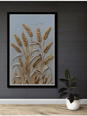 Altın Başak Desenli Kabartma Ahşap Ev,antre,salon,ofis,mutfak,yatak Odası Tablo Çerçeve Görünümlü