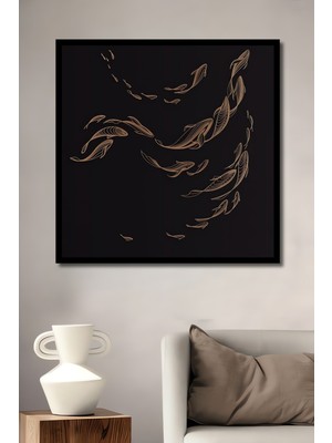 Altın Balık Sürüsü Yağlı Boya Görünümlü Ahşap Ev,antre,ofis,yatak Odası Tablo Çerçeve Görünümlü