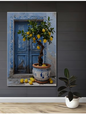 Mevsimin En Taze Hali Limon Ağacı Yağlı Boya Görünümlü Ahşap Dekoratif Ev,antre,salon,ofis Tablo