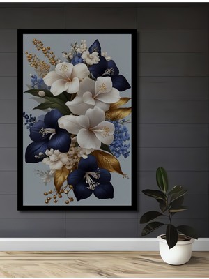 Büyüleyici Lüks Çiçek Buketi Yağlı Boya Görünümlü Ahşap Ev,antre,ofis,mutfak Tablo Çerçeve Görünümlü