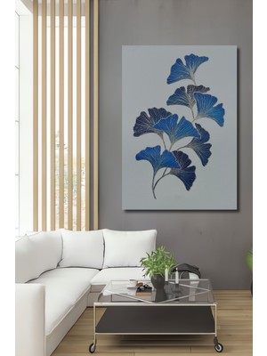 Mavi Ginkgo Yaprağı Sulu Boya Görünümlü Ahşap Dekoratif Ev,antre,salon,ofis,mutfak,yatak Odası Tablo