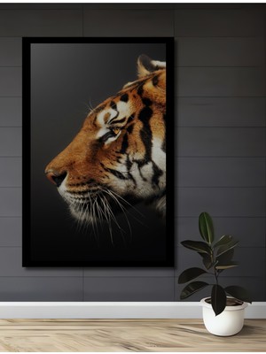 Vahşi Kaplanın Gücü Yağlı Boya Görünümlü Ahşap Ev,antre,salon,ofis,mutfak Tablo Çerçeve Görünümlü