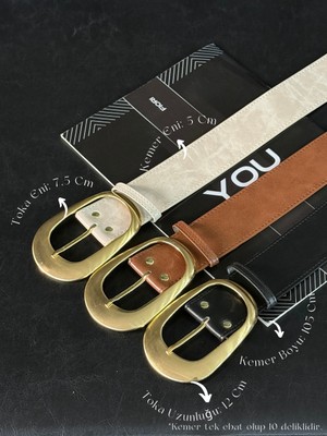 Fiori 3'lü Oval Gold Tokalı Geniş Kadın Kemeri, Pantolon Kemeri, Ceket Kemeri, Elbise Kemeri